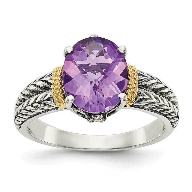 Women’s sterling silver ring-Curata 925 Sterling Silver Polished Prong set With 14k Amethyst Ring