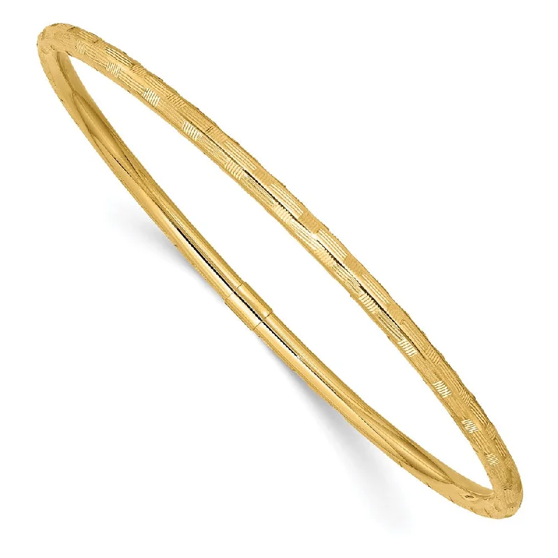 Women’s gemstone bracelet-14k Yellow Gold Diamond-cut Slip-on Bangle-WBC-DB613