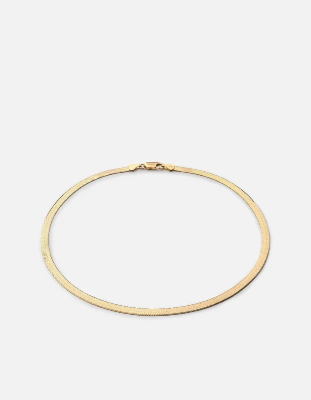 Women’s lock and key necklace-Herringbone Choker, Gold Vermeil