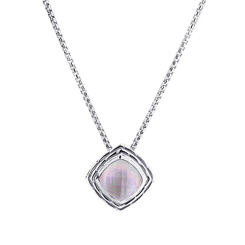 Women’s multi-layered necklace-Pietra Collection Pink Mother of Pearl and Rock Crystal Pendant