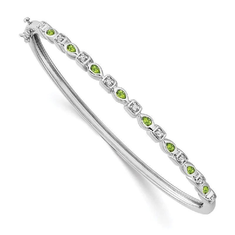 Women’s crystal bracelet-14k White Gold Peridot and Diamond Bangle-WBC-BM7222-PE-011-WA