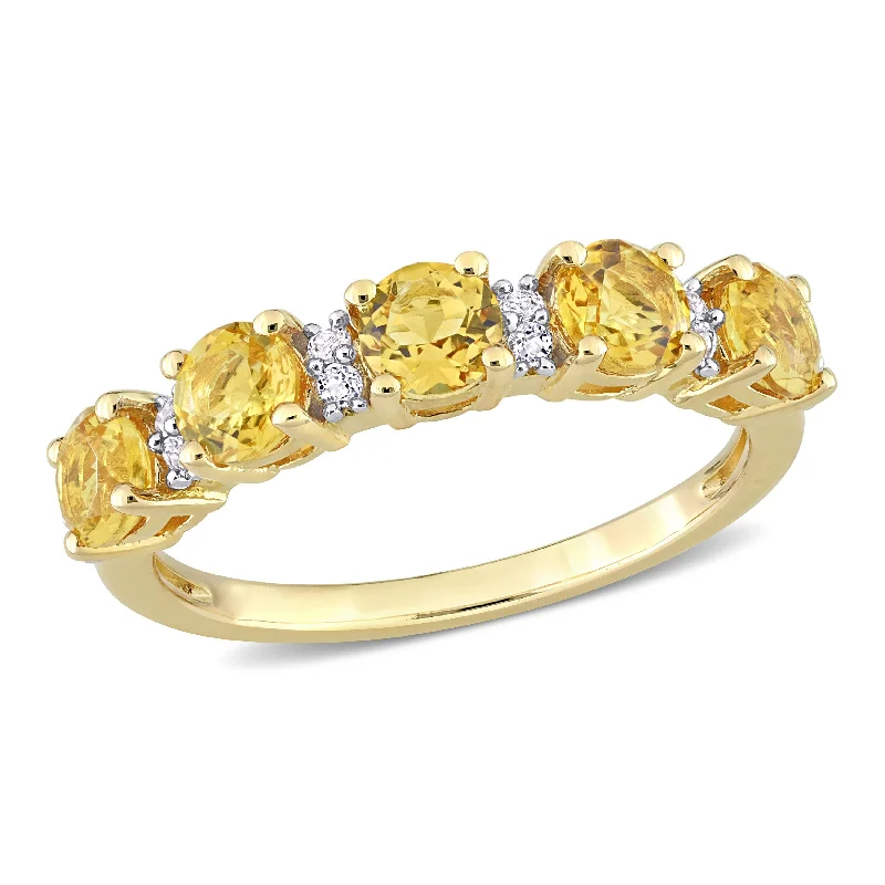 Women’s turquoise ring-Miadora 1 3/5ct TGW Citrine and White Topaz Semi Eternity Ring in Yellow Silver