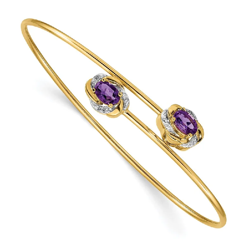 Women’s stretch bracelet-14k Polished .03ct Diamond and Amethyst Flexible Bangle-WBC-BM4502-AM-003-YA