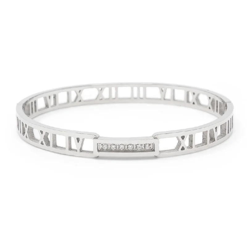 Women’s antique bracelet-Stainless Steel Cubic Zirconia Roman Numeral Bangle