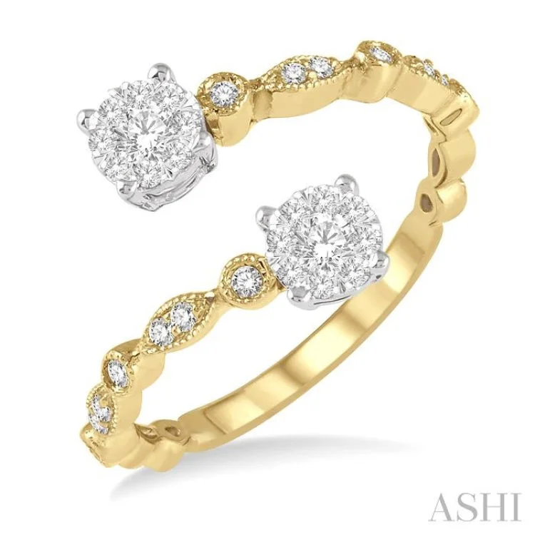 Women’s twisted band engagement rings-1/3 Ctw Round Shape Open Center Lovebright 2Stone Diamond Ring in 14K Yellow and White Gold