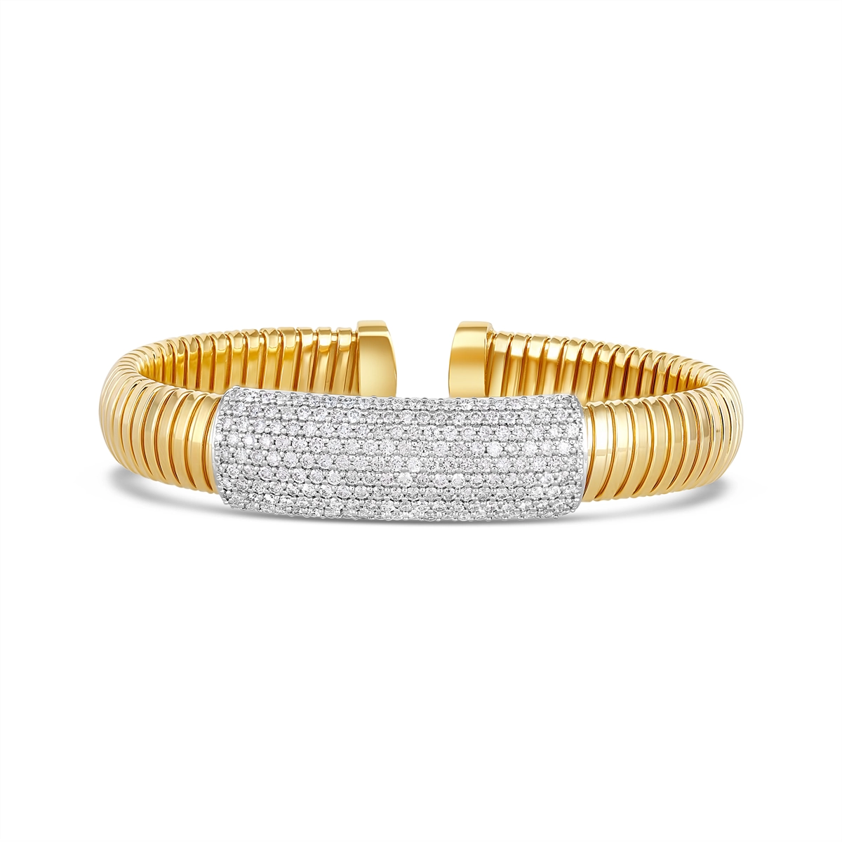 Women’s chic bangles-18K Yellow Gold Flexible Bangle with White Gold Diamond Section