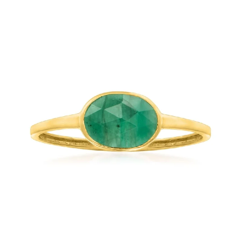 Women’s engraved ring-14KT Gold Sakota Emerald Gemstone Solitaire Rings