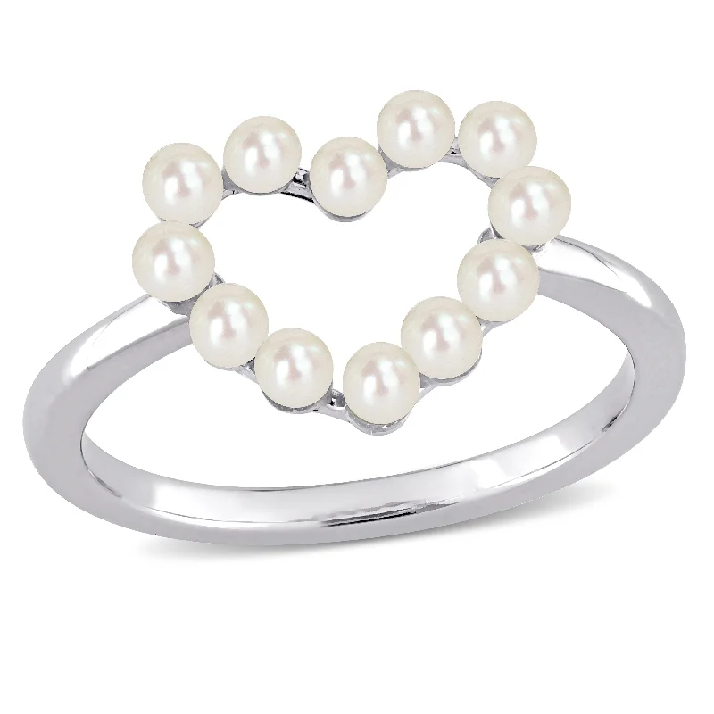 Women’s designer ring-Miadora Cultured Freshwater Pearl Heart Ring in 14k White Gold