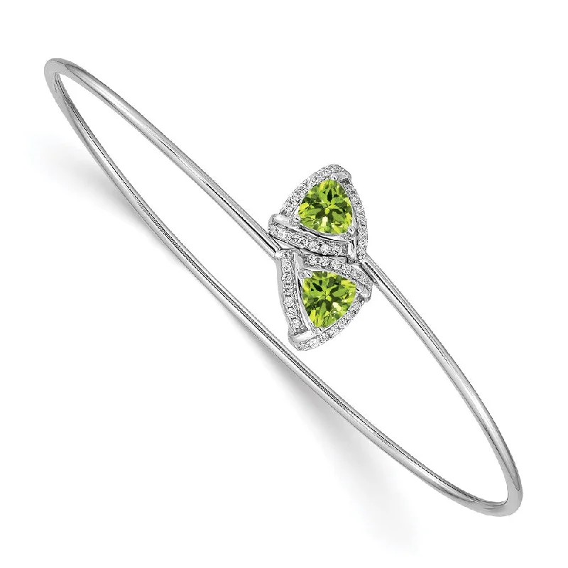 Women’s adjustable charm bracelet-14k White Gold Peridot and Diamond Flexible Bangle-WBC-BM4505-PE-016-WA