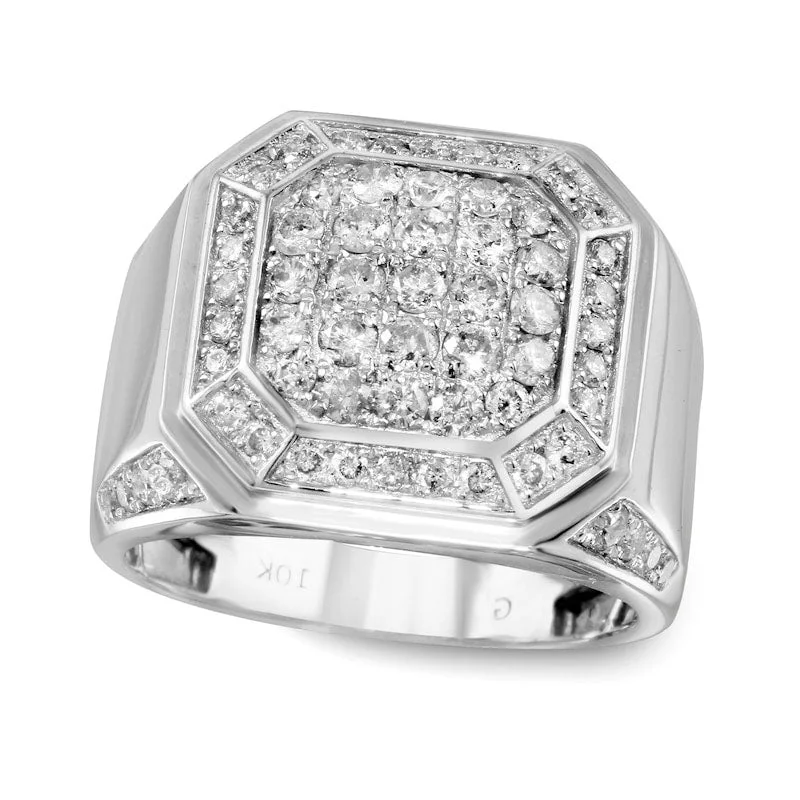 Women’s white gold engagement rings-Men's 2.0 CT. T.W. Composite Natural Diamond Octagon Ring in Solid 10K White Gold - Size 10