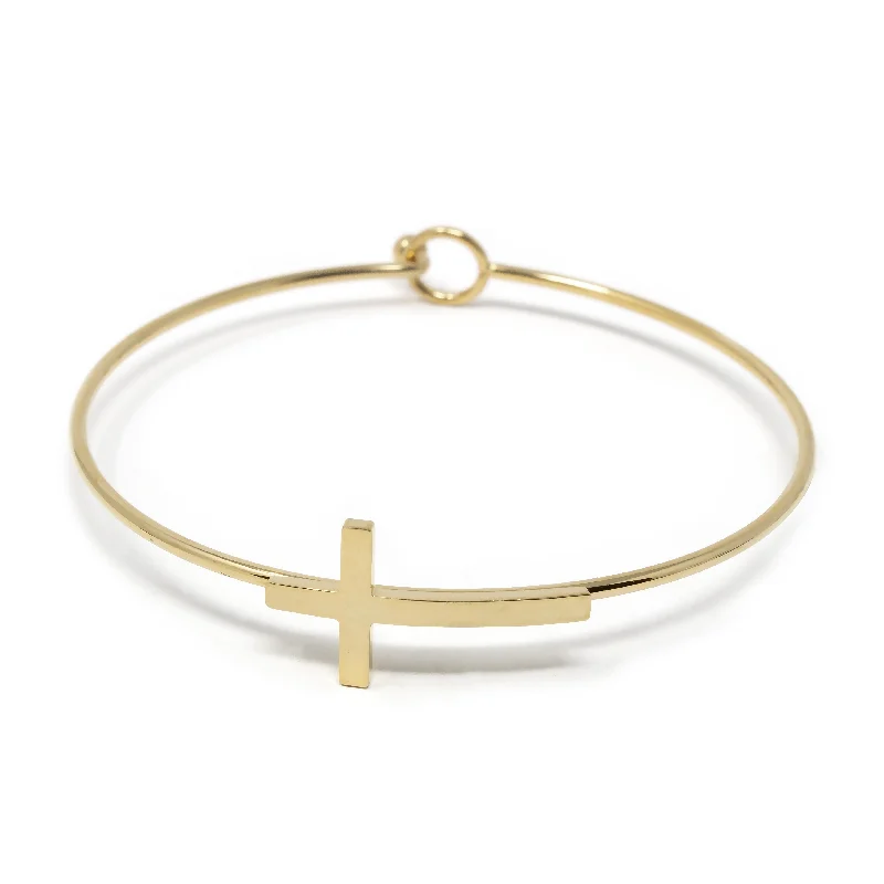 Women’s personalized bracelet-Gold Plated Stainless Steel Cross Bangle