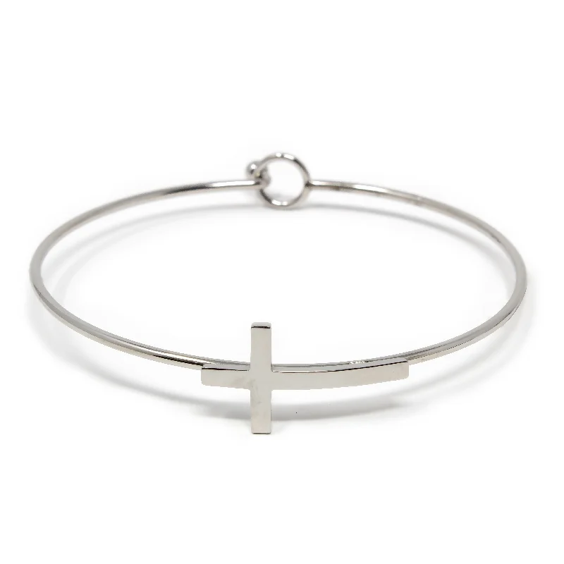 Women’s trendy charm bracelet-Stainless Steel Cross Bangle