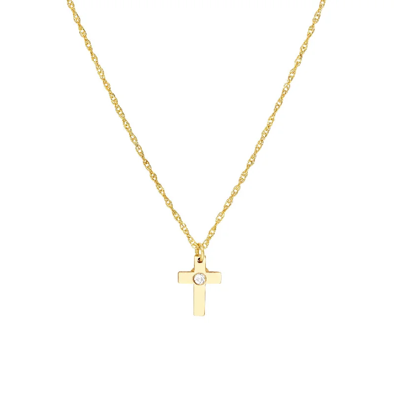 Women’s bridal pendant necklace-.10ctw Diamond Small Cross 14K Yellow Gold Pendant Necklace