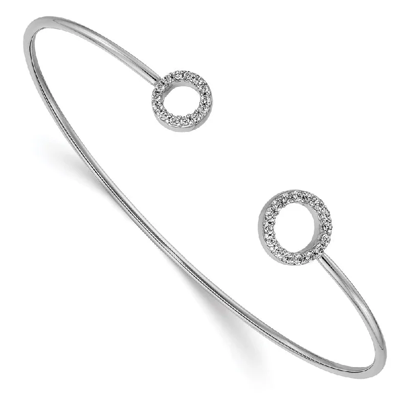 Women’s chunky bangles-14k White Gold Diamond Circles Flexible Cuff Bangle-WBC-BM3712-025-WA