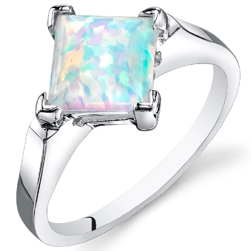 Women’s wedding engagement ring-Sterling Silver 1.5 ct White Opal Ring