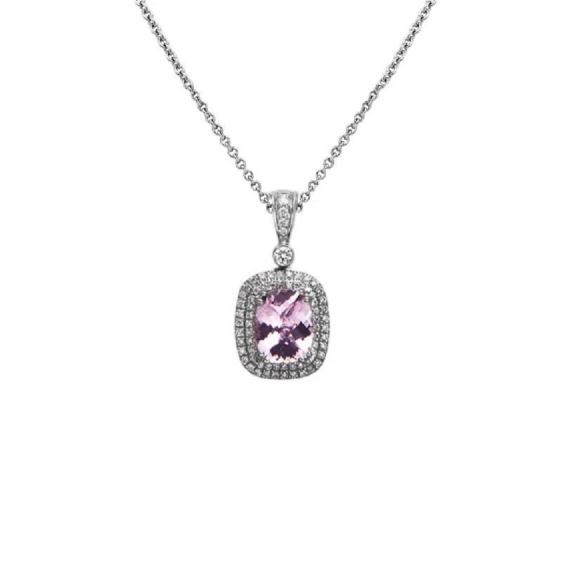 Women’s lock and key necklace-Pastel Diamond Double Halo Reversible Necklace