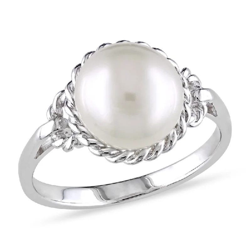 Women’s wedding engagement ring-Miadora Sterling Silver Pearl Ring (9-9.5 mm)