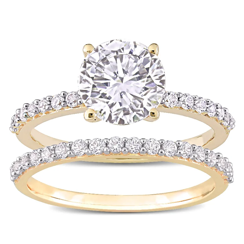 Women’s emerald ring-Miadora Created White Sapphire Solitaire Bridal Ring Set in 10k Yellow Gold