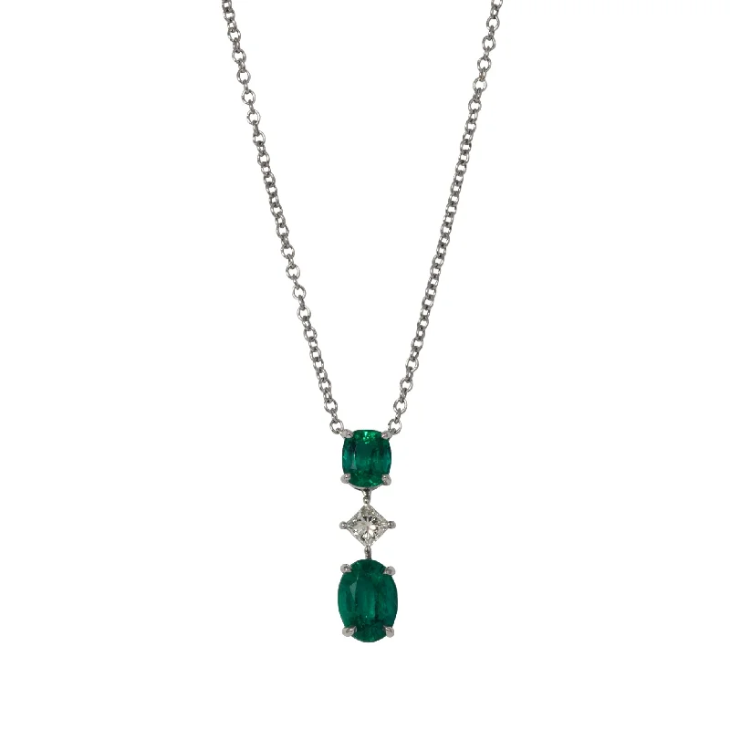 Women’s gold necklace-Emerald & Diamond Three-Stone 18K Gold Necklace