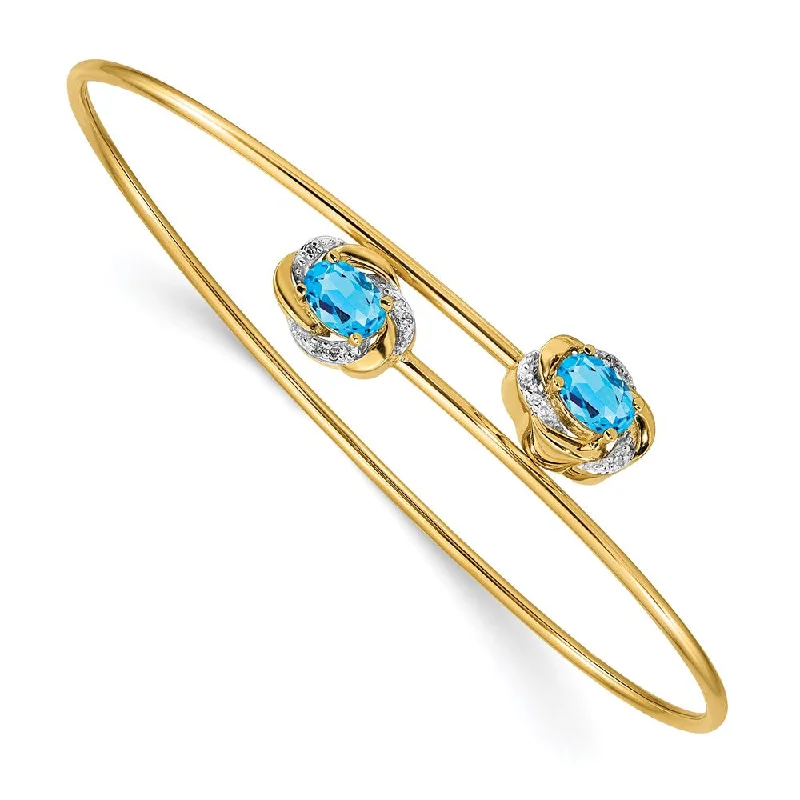 Women’s bracelet with charms-14k Polished .03ct Diamond and Blue Topaz Flexible Bangle-WBC-BM4502-BT-003-YA