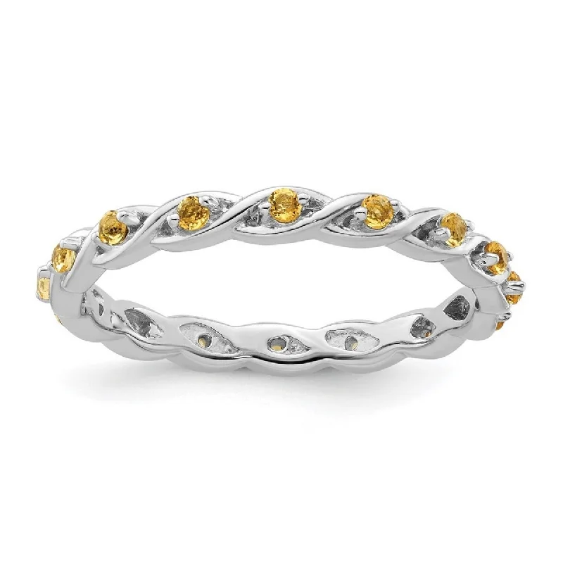 Women’s trendy ring-Curata 2.5mm 925 Sterling Silver Polished Prong set Stackable Expressions Citrine Ring