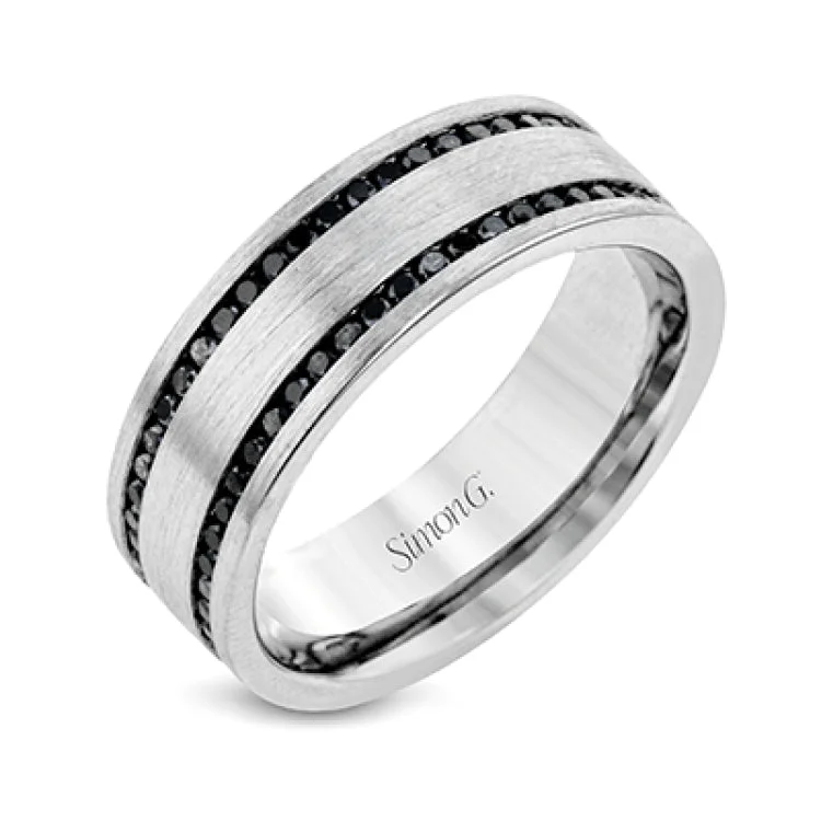 Women’s princess cut engagement rings with diamonds-The clean, modern design of this wedding band features an impressive 1.20 ctw of black diamonds in two rows against a brushed grey gold background.