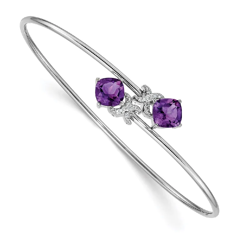 Women’s silver bangles-14k White Gold .03ct Diamond and Amethyst Flexible Bangle-WBC-BM4503-AM-003-WA