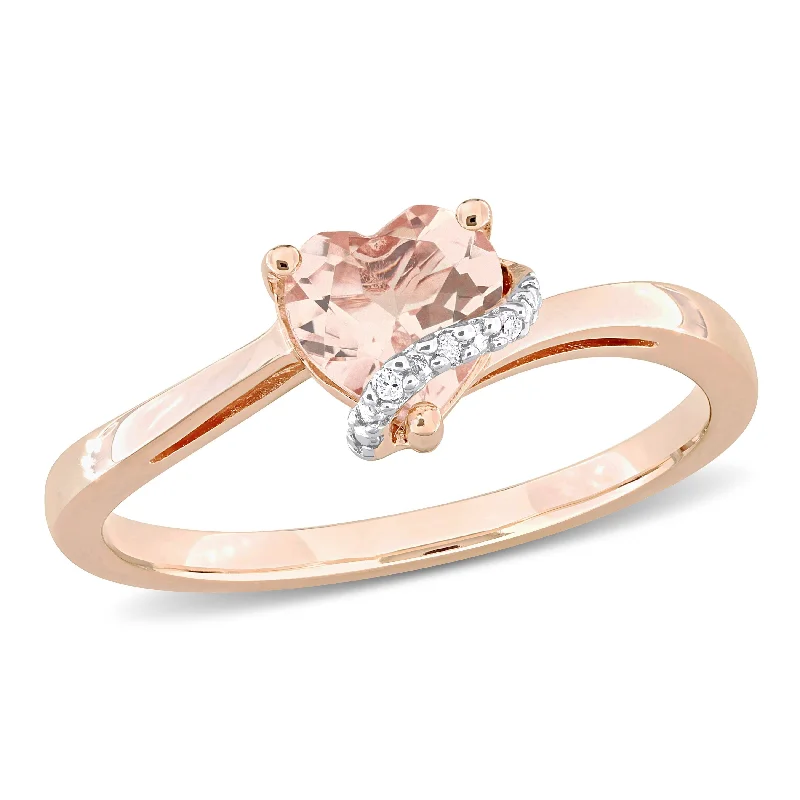 Women’s handcrafted ring-Miadora 5/8ct TGW Heart Shape Morganite and Diamond Accent Wrap Ring in Rose Silver