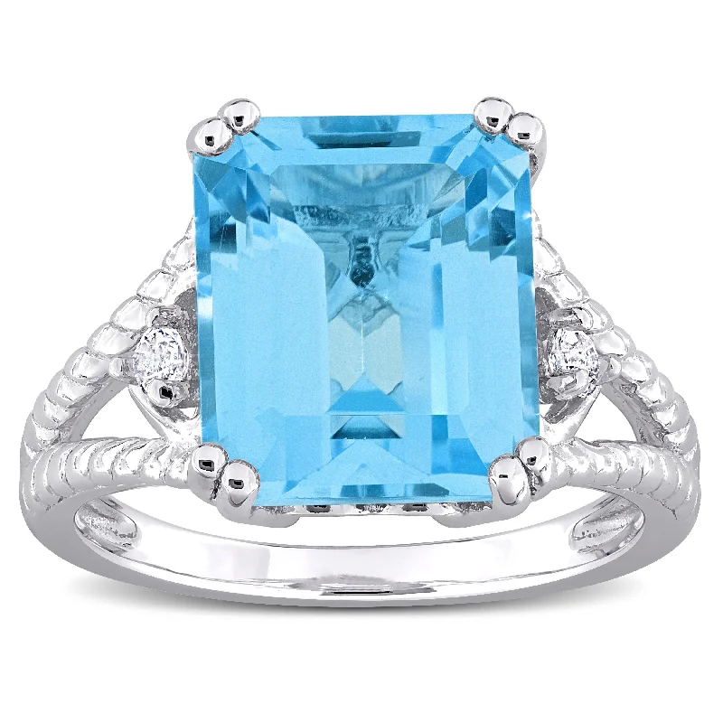 Women’s vintage gold ring-Miadora 7 3/5ct TGW Octagon-Cut Sky-Blue and White Topaz Cocktail Ring in Sterling Silver