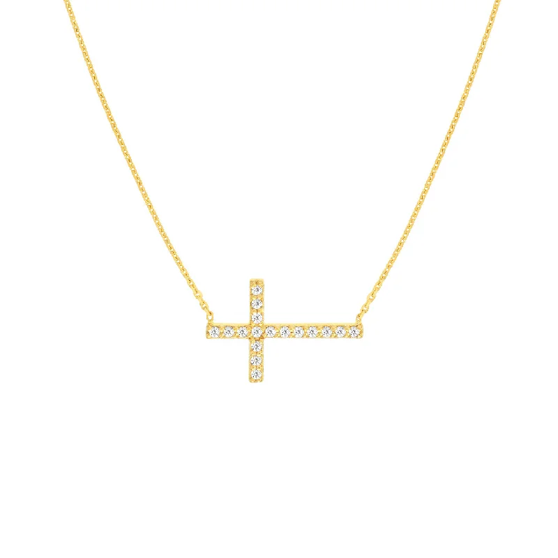 Women’s sparkly diamond necklace-.16ctw Diamond Sideways Cross 14K Yellow Gold Necklace