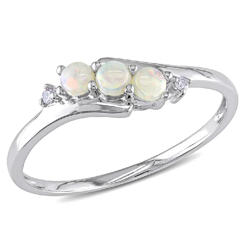 Women’s handcrafted ring-Miadora 10k White Gold Opal and Diamond Accent Three Stone Ring