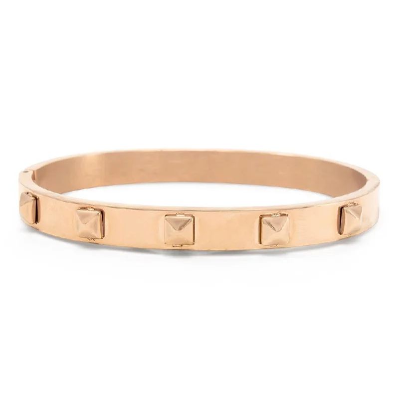 Women’s adjustable bracelet-Stainless Steel Pyramid Stud Bangle Rose Gold Plated