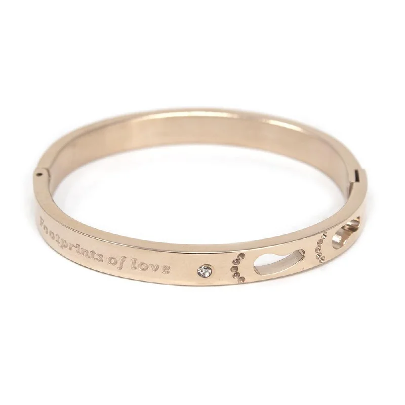 Women’s simple bracelet-Stainless St Kids Bangle Footprints Rose Gold Pl