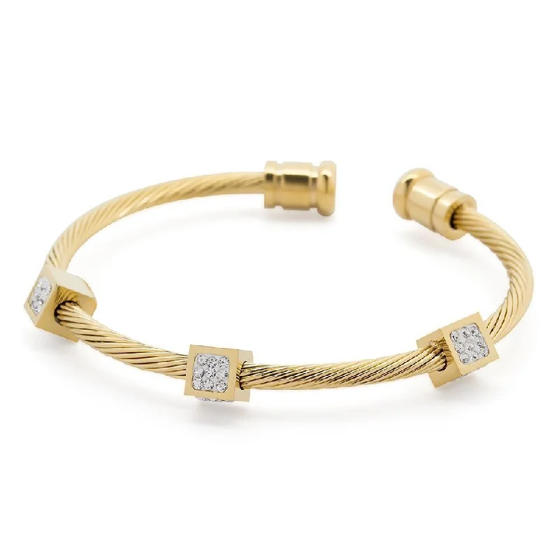 Women’s sparkling bangle-Stainless Steel Wire Open Bangle Square Gold Plated