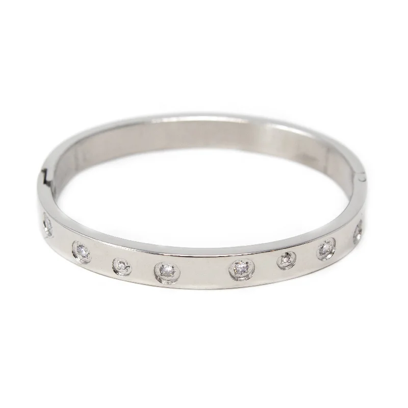 Women’s vintage bracelet-Stainless St Kids Bangle W CZ Inlay