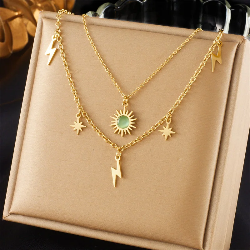 Women’s zodiac necklace-Wholesale Elegant Retro Lightning Titanium Steel Plating 18k Gold Plated Layered Necklaces