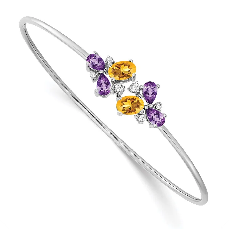 Women’s romantic bracelet-14k White Gold Amethyst/Citrine/Diamond Bangle-WBC-BM7128-AM/CI-013-WA