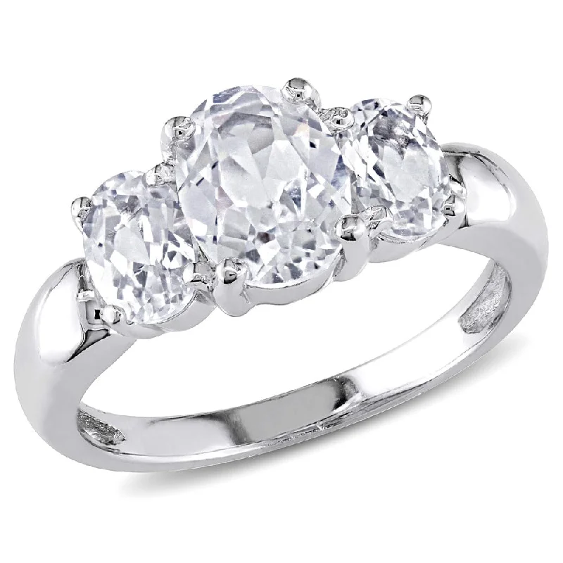 Women’s custom ring-Miadora Sterling Silver Oval Created White Sapphire 3-stone Ring