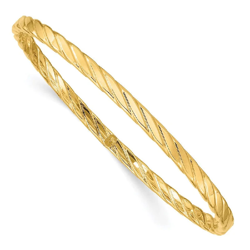 Women’s stackable bracelets-14K 4mm Textured Twist Slip-on Bangle-WBC-DB651