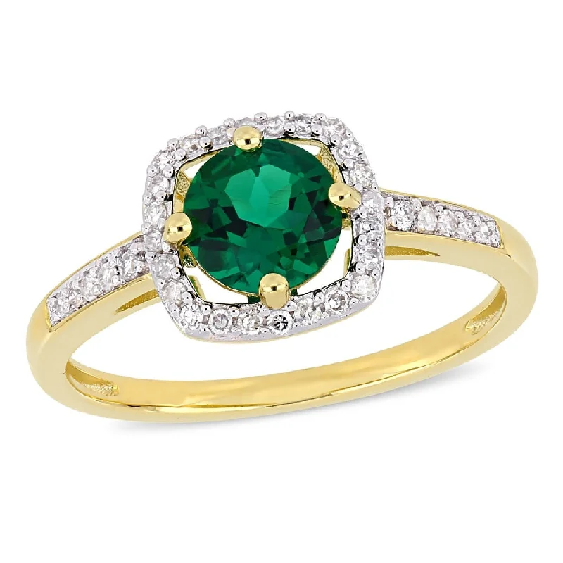 Women’s wedding band ring-Miadora 10k Yellow Gold Created Emerald and 1/7ct TDW Diamond Floating Square Halo Ring