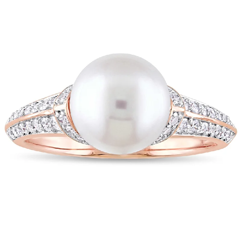 Women’s wedding ring set-Miadora Signature Collection 10k Rose Gold Cultured Freshwater Pearl and 1/3ct TDW Diamond Ring (9-9 - White