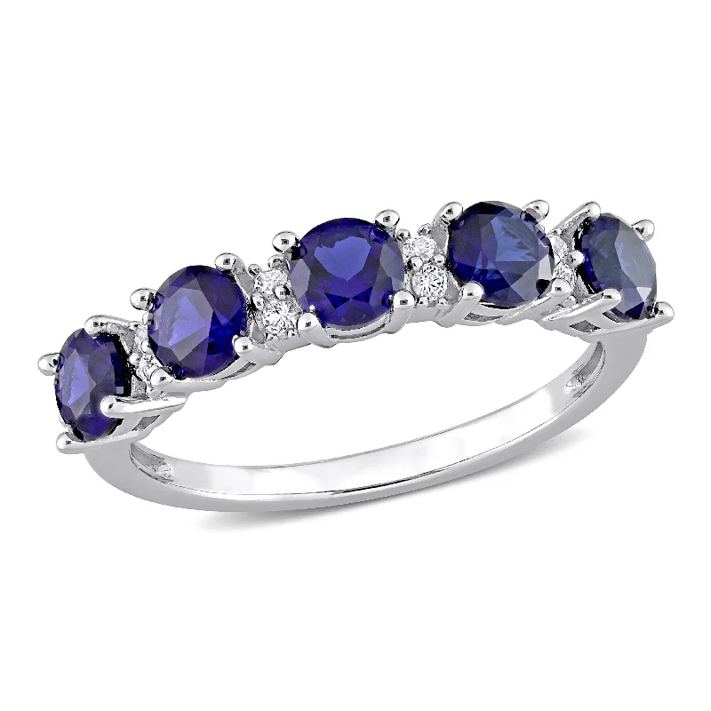 Women’s promise ring-Miadora 1 5/8ct TGW Created Blue Sapphire and Created White Sapphire Semi Eternity Ring in Sterling Silver