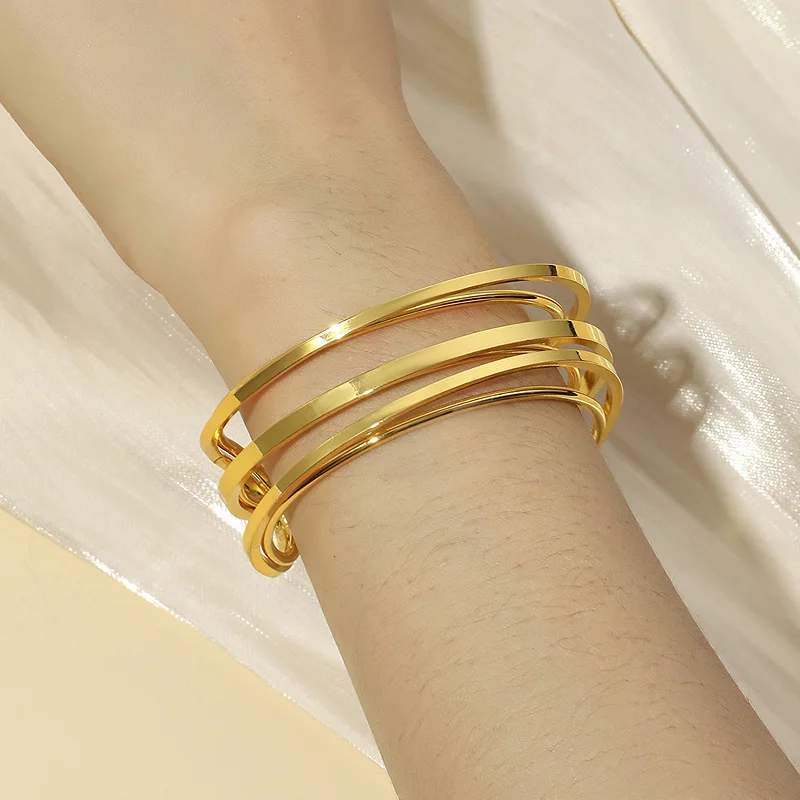 Women’s stackable bangles-French Style Simple Style Solid Color Copper Plating 18k Gold Plated Bangle