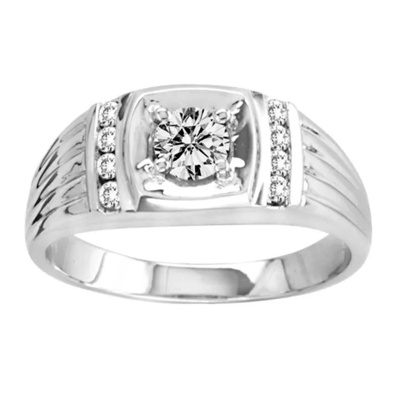 Women’s vintage halo engagement rings-Men's 0.63 CT. T.W. Natural Diamond Ring in Solid 14K White Gold (J/I2)