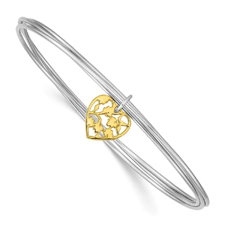 Women’s personalized bangle-Sterling Silver Rhodium-plated Polished Gold Tone Heart Bangle-WBC-QB1228