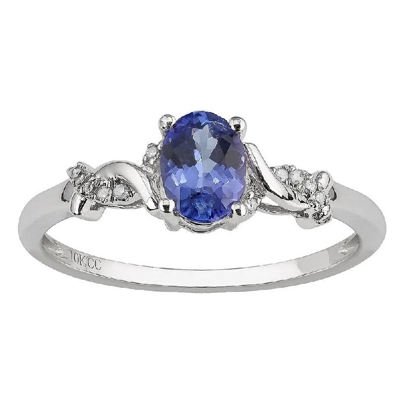 Women’s custom ring-Viducci 10k White Gold Oval Tanzanite and Braided Diamond Accent Ring