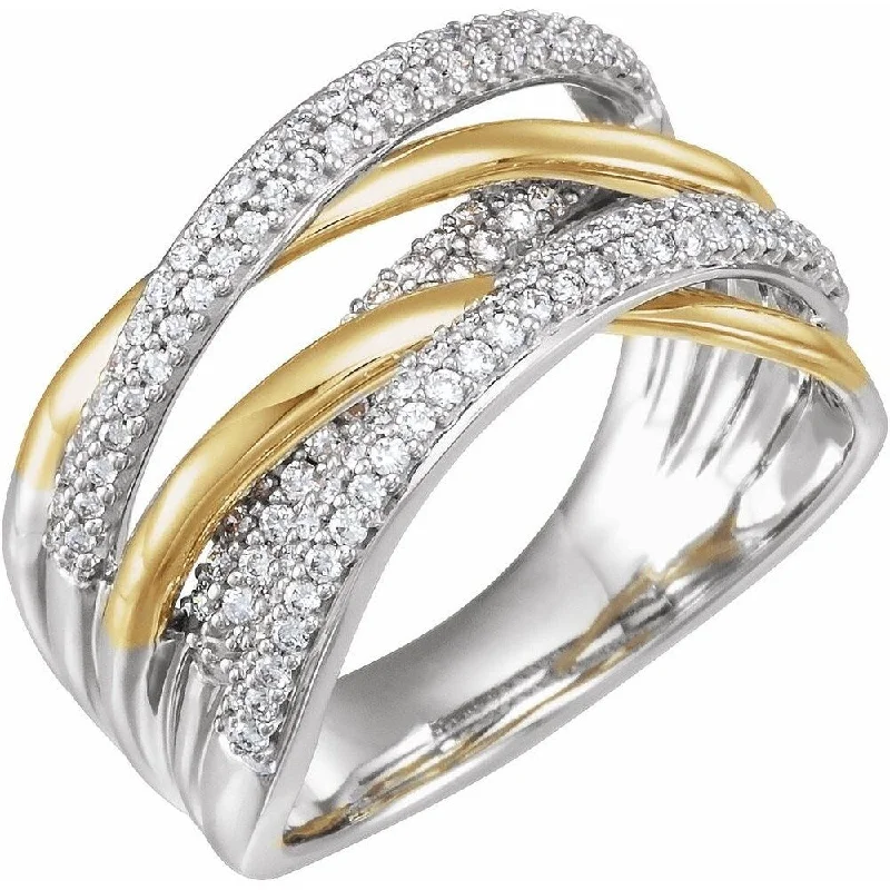 Women’s signet ring-14K White Gold & Yellow 1/2 CTW Diamond Criss-Cross Ring for Women