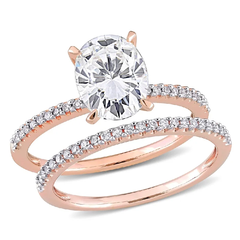 Women’s wedding band ring-Miadora 2ct DEW Oval-Cut Moissanite and 1/4ct TDW Diamond Bridal Ring Set in 14k Rose Gold