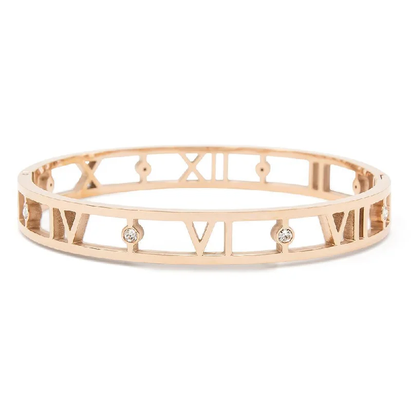 Women’s classic bangle-Stainless Steel Bangle Roman Number CZ Rose Gold Plated