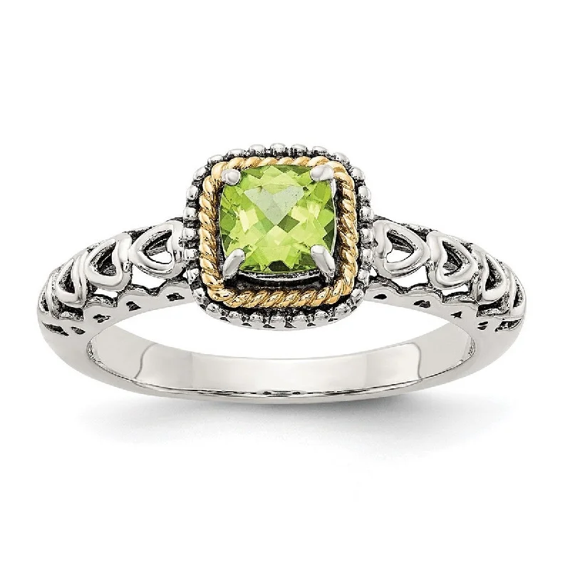 Women’s multi-stone ring-Curata 925 Sterling Silver Polished Prong set With 14k Peridot Ring